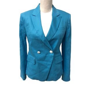 Rag & Bone Fletcher Double Breasted Linen Blazer Womens 2 Teal Blue Teacher